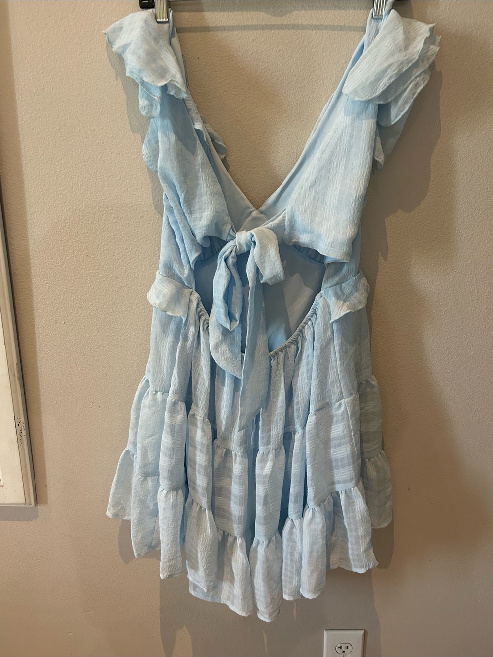 Francesca's Collections Light Blue Ruffle Tie-Back Mini Dress